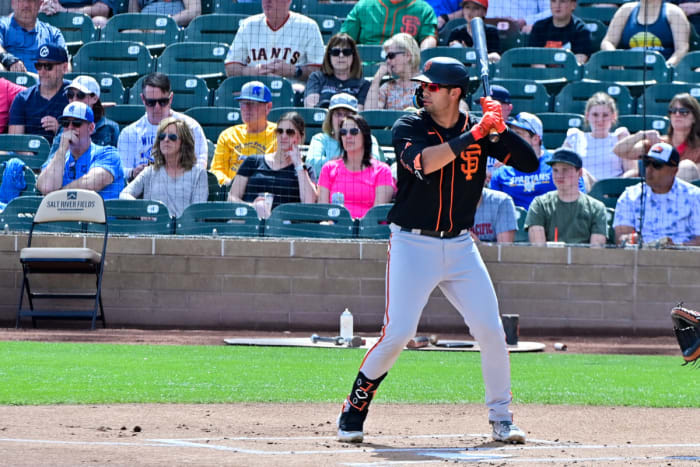 SF Giants catcher Blake Sabol at bat in the first inning against the Arizona Diamondbacks during a Spring Training game at Salt River Fields at Talking Stick. (2023)